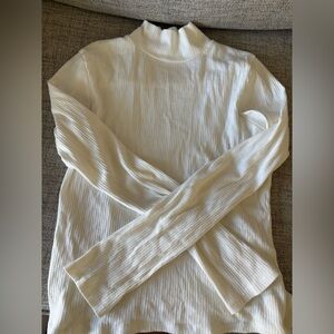 Anthropologie White Ribbed Mockneck Shirt Long Sleeve - Maeve